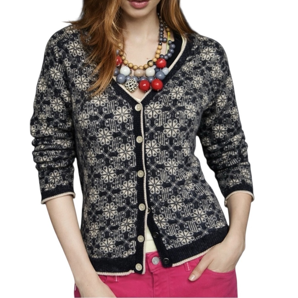 Vintage Gap Fair Isle Lambswool Cardigan Sweater Nordic Snowflake Grandma Chic